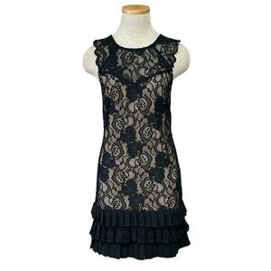 Kensie Dress Women's 2 Black Floral Lace Sleeveless Shift Knee Length